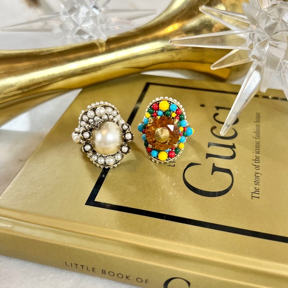 |SOLD| Gucci Pearl, Crystal & Multicolor Bead Embellished Cocktail Ring - Picture 13 of 16